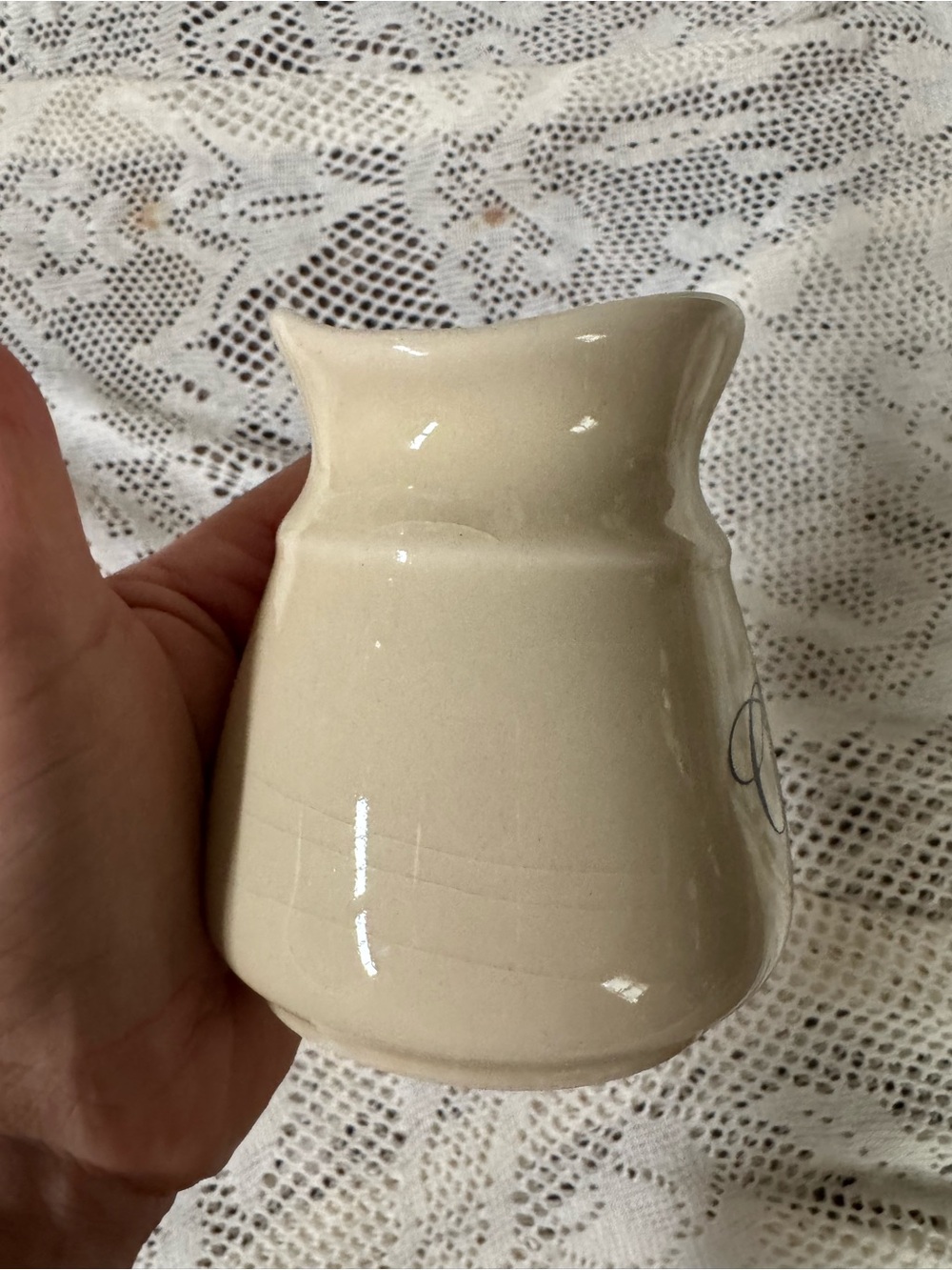 Vintage Cream Ceramic Pitcher in Cream and Blue - Picture 3 of 7